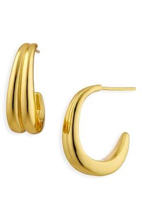 Argento Vivo Ridged J Hoop Earrings in Gold at Nordstrom Rack