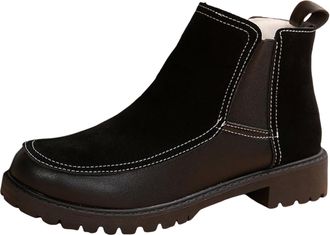 Generic Women Suede Ankle Boots Retro Chunky Heel Design Casual Comfort Footwear For Autumn Winter Seasons Large Size (Black, 4.5)