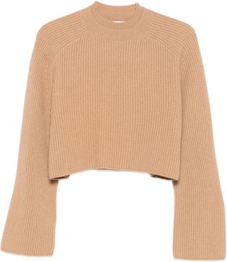Max Mara Kameel trui met wijde mouwen - Dames - Ronde hals truien - Bruin - M - Truien & Vesten