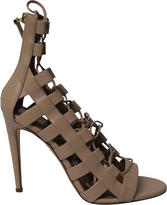 Aquazzura Lace-Up Amazon 105 Sandals in Nude Calfskin Leather