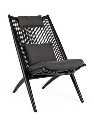 Outdoor Living Sill&oacute;n de aluminio con tejido de cord&oacute;n de poli&eacute;ster negro