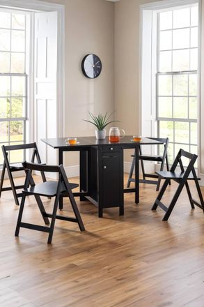 Julian Bowen Savoy 4 Seater Drop Leaf Gateleg Dining Set with Folding Chairs in Black