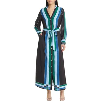 Ciebon Carmine Stripe Elbow Sleeve Shirtdress in Navy Multi at Nordstrom Rack, Size X-Small