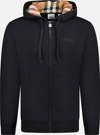 Burberry Mens Burberry Hove check Hood Embroidery Logo Hoodie Zip Sweatshirt Black - Size: 44
