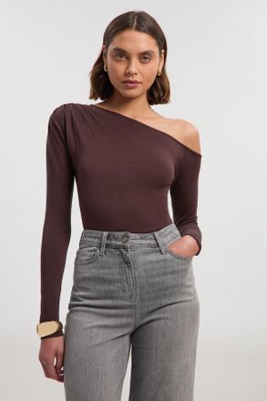 Karen Millen Womens Viscose Blend Asymmetric Jumper - Chocolate - Size X-Small