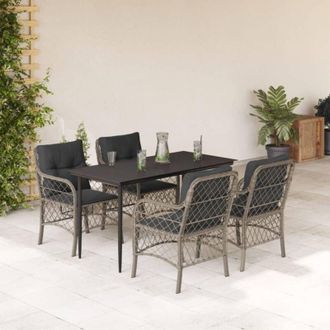 vidaXL Set Comedor De Jard&iacute;n 5 Pzas Cojines Rat&aacute;n Sint&eacute;tico Gris Claro Vidaxl