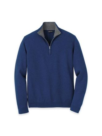 Paul Fredrick Supima Cotton Quarter Zip Mock Neck Sweater in Dark Blue at Nordstrom, Size Xx-Large