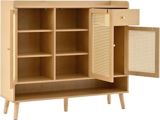 STILVORA Mueble Zapatero Con 3 Puertas Y 1 Caj&oacute;n, Estantes M&uacute;ltiples, Rat&aacute;n Natural, De Tablero De Part&iacute;culas, 120&times;35&times;106 Cm, Natural