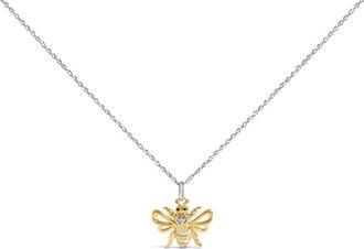 House of Brilliance 14K Yellow Gold Plated Sterling Silver Diamond Accent Bee Pendant Necklace
