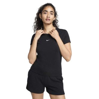 Nike Dames-T-shirt met Swoosh-logo, gebreid, slim fit (Zwart)
