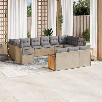 vidaXL Set Sof&aacute;s De Jard&iacute;n Con Cojines 13 Pzas Rat&aacute;n Sint&eacute;tico Beige Vidaxl