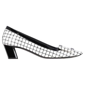 Roger Vivier Womens Belle Graphic Grid Pumps in White Leather - Size 35.5 EU/IT