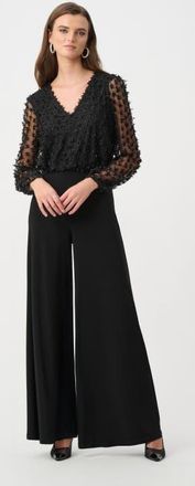 Joseph Ribkoff Silky Knit and Sheer Novelty Wide Leg Jumpsuit in Black at Nordstrom, Size 10