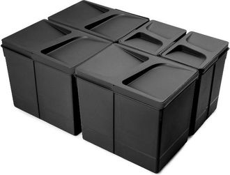 Emuca Emuca Kit De Contenedores De Reciclaje Para Caj&oacute;n De Cocina Recycle Altura 266mm, 3x15litros, 2x7litros, Pl&aacute;stico, Negro