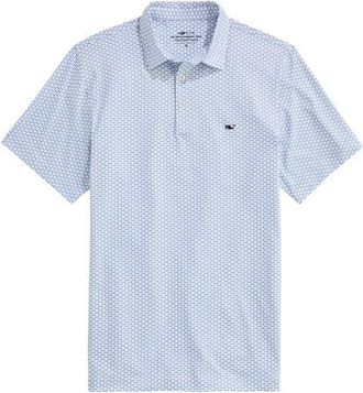 Vineyard Vines Sankaty Performance Polo in Micro Fish White/Blue at Nordstrom, Size Xx-Large