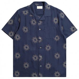 Far Afield Mens Stachio Short Sleeve Shirt In Sol Embroidery Navy Iris