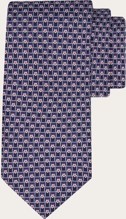 Ferragamo Men Tournament print silk tie Blue