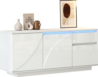 STILVORA Aparador Con 3 Puertas, 1 Caj&oacute;n Y Estantes Ajustables, Led Con Control Por Aplicaci&oacute;n, Mdf, Blanco, 140 &times; 40 &times; 60 Cm
