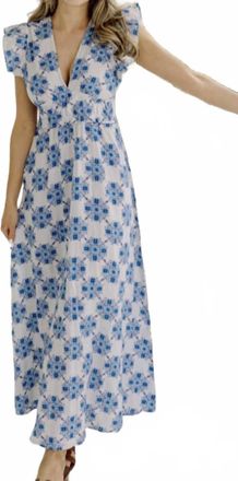 Sail to Sable V-Neck Flutter Maxi Dress In Floral Tile