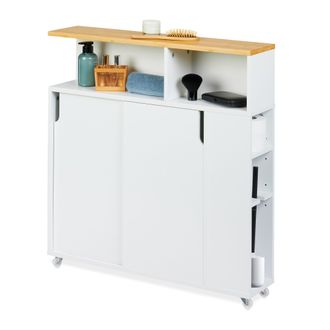 Relaxdays Relaxdays Carrito Auxiliar Estrecho, 6 Compartimentos, Portaescobillas, 79x17x75 Cm, Ba&ntilde;o, Mdf, Bamb&uacute;, Blanco/natural