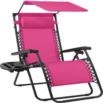 Best Choice Products 30 Extra Wide Folding Zero Gravity Patio Lounge Chair w/Adjustable Canopy Shade - Hot Pink