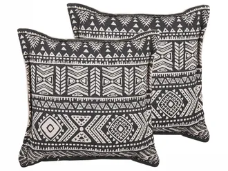 Beliani Set Di 2 Cuscini Quadrati In Cotone 45 X 45 Cm Boho Rustico Beige E Nero Sirvan