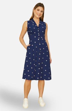 Yumi Daisy Print Sleeveless Shirt Dress in Navy at Nordstrom, Size 12