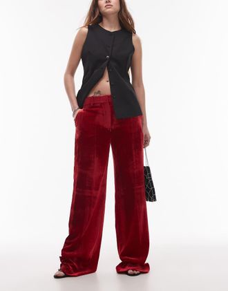 Mango Pantaloni in velluto rossi-Rosso