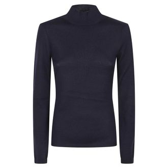 Jil Sander Wollen trui met rugsplit - Dames - Truien - Blauw - Maat: 2XL Wol