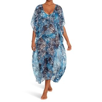 Ralph Lauren Indigo Patchwork Midi Caftan Cover Up In Multi Color Blue