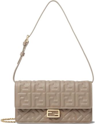 Fendi Tassen, Dames, Grijs, ONE Size, Leer, Wallet On Chain Baguette