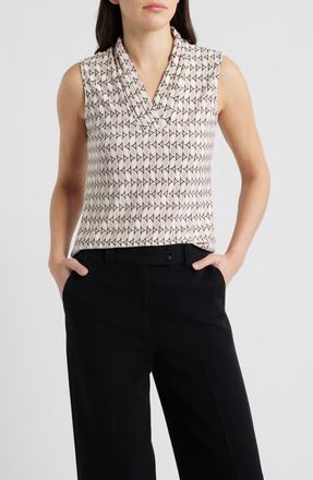 Anne Klein Triple Pleat Geo Print Sleeveless Top in White Dove Multi at Nordstrom, Size X-Small P