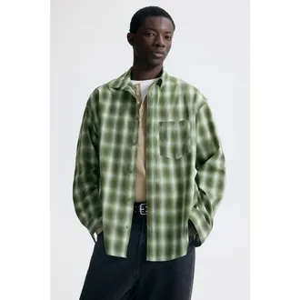 H&M Relaxed Fit Shirt in Khaki Green/checked at Nordstrom, Size Xxx-Large