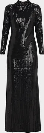 Badgley Mischka Beaded Mock-Neck Sequin Gown