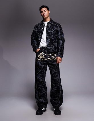 Icecream Jeans nero slavato con stampa tree camo in coordinato