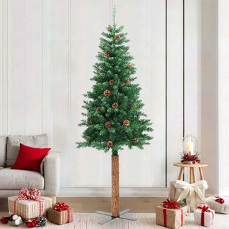 vidaXL &Aacute;rbol De Navidad Delgado Madera Aut&eacute;ntica Y Pi&ntilde;as Pvc 210 Cm Vidaxl