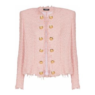 Balmain Edge-to-edge Sequin Tweed Jas - Dames - Blazers - Roze - 2XS - Tweed - Jassen