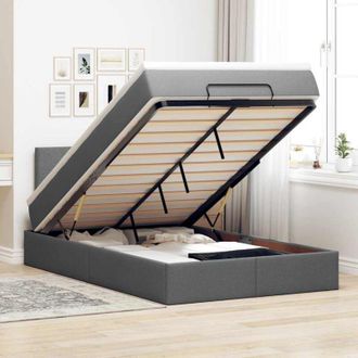 vidaXL Cama Otomana Con Colch&oacute;n Y Led Tela Gris Oscuro 120x190 Cm Vidaxl