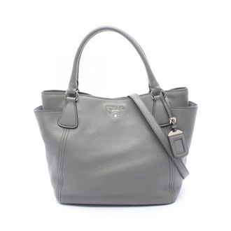 Prada Gray Leather Handbag Tote Bag (Pre-Owned)