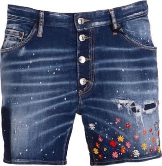 Dsquared2 Mens Dan Commando Short Dark Blue Denim Shorts Cotton - Size 34 (Waist)