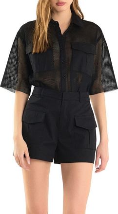 endless rose Pocket Mesh Shirt in Black at Nordstrom, Size Small