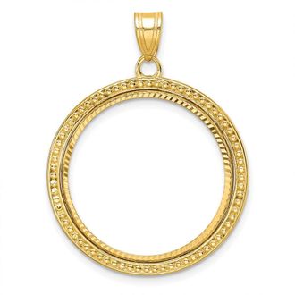 Diamond2Deal 14k Yellow Gold Beaded and Diamond-cut 22.0mm Prong Coin Bezel Pendant