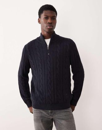 Paul Smith Paul Smith - Maglione lavorato a trecce blu navy con zip corta