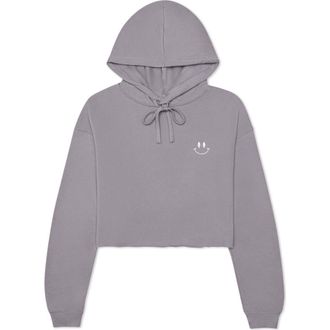 Dalix Smile Face Cropped Hoodie in Storm Gray at Nordstrom, Size Xx-Large