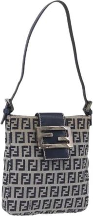 Fendi Pre-owned Zucchino Canvas Hand Bag - Dames - Vintage Schoudertas - Blauw - ONE Size - Leer - Vintage
