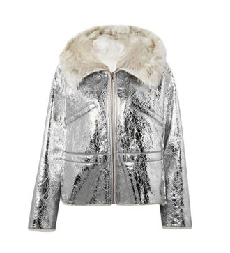 Yves Salomon Silver Metallic Lambskin Jacket Size S