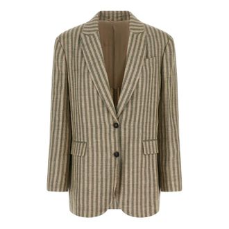 Brunello Cucinelli Striped Pocket Blazer - female - Brunello Cucinelli - Blazers - Multicolor - L - Jackets