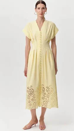 Exquise Emrick V Neck Short Sleeve Midi Dress in Yellow at Nordstrom, Size Xx-Large
