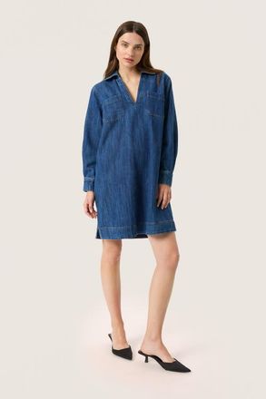 Soaked In Luxury Slzianna Long Sleeve Collar Denim Dress in Medium Blue Denim at Nordstrom, Size X-Small