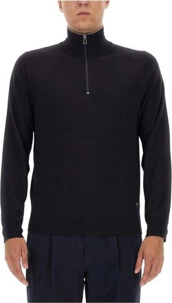 Paul Smith Pullover trui met kwartrits - Heren - Truien - Blauw - Maat: XL